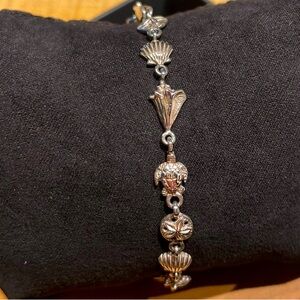 Vintage Sterling Silver Seashell Sand Dollar Turtle Bracelet